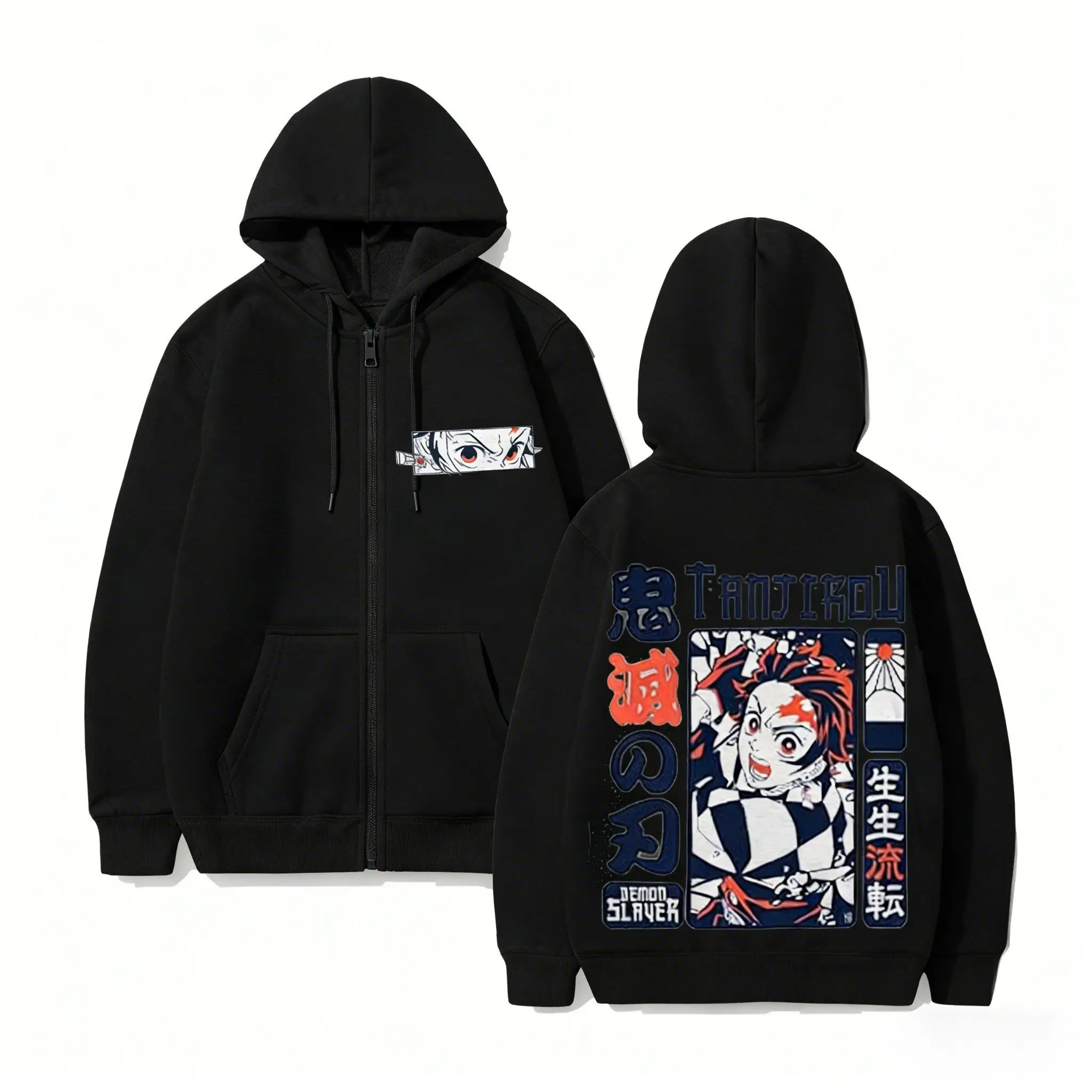 Demon Slayer Tanjiro Zip Up Hoodie Heren Dames Anime Cosplay Streetwear Sweatshirt met capuchon 2026 Winter Casual Pullover Jacket Top