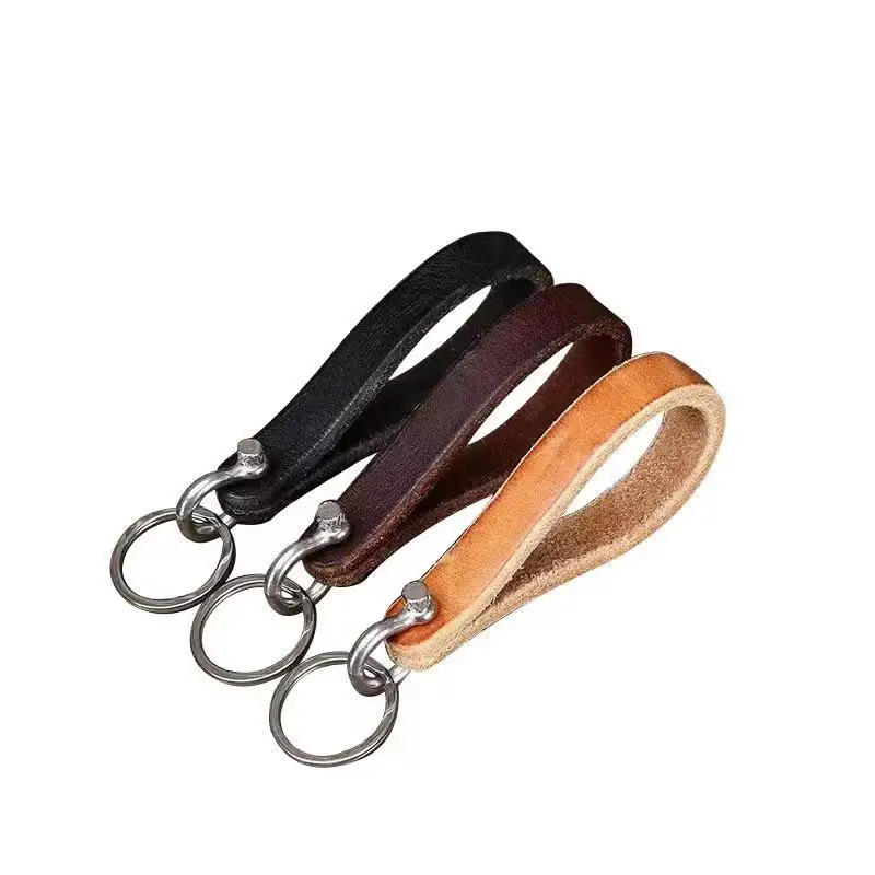 Stainless steel cowhide key belt buckle men and women retro leather accessories car motorcycle keys outdoor safety buckle