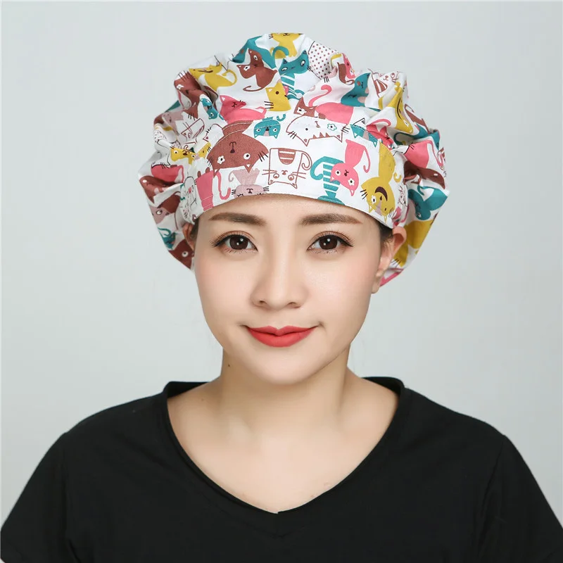 Clearance Bouffant scrub cap Women Scrub hat for Long Hair Adjustable Reuseable Cotton Hats Cartoon Flower Printed