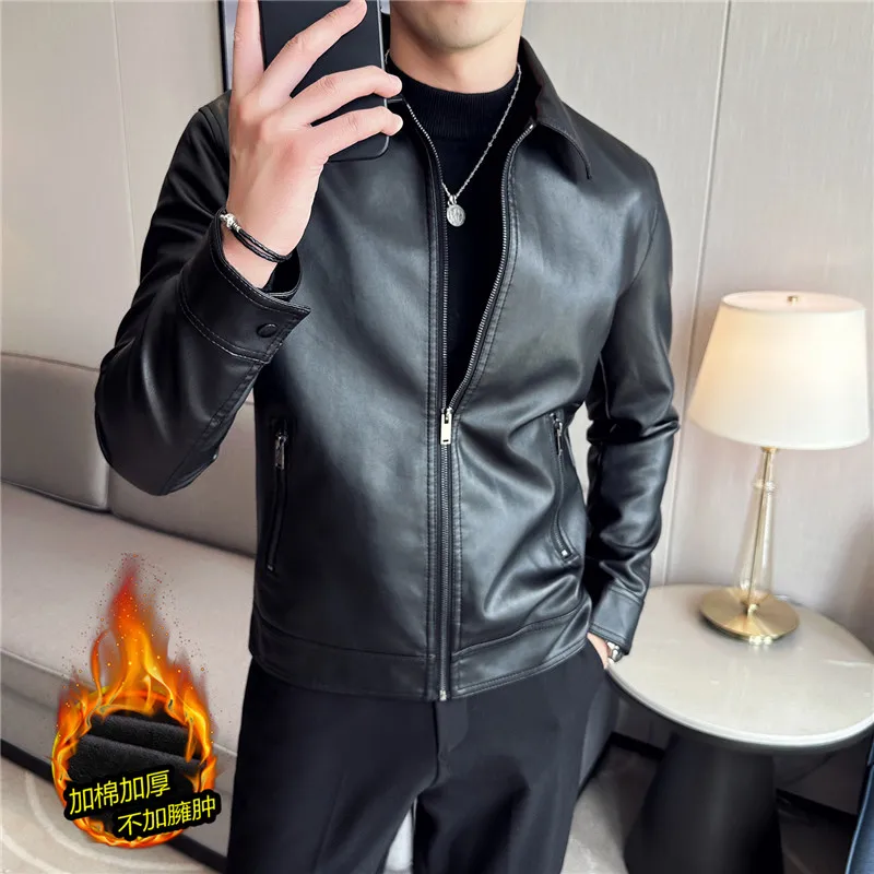 Men Fashion Casual Luxury Warm Leather Jacket Windproof Motorcycle PU Leather Coat Hombre Business Classics Leather Jacket 2024