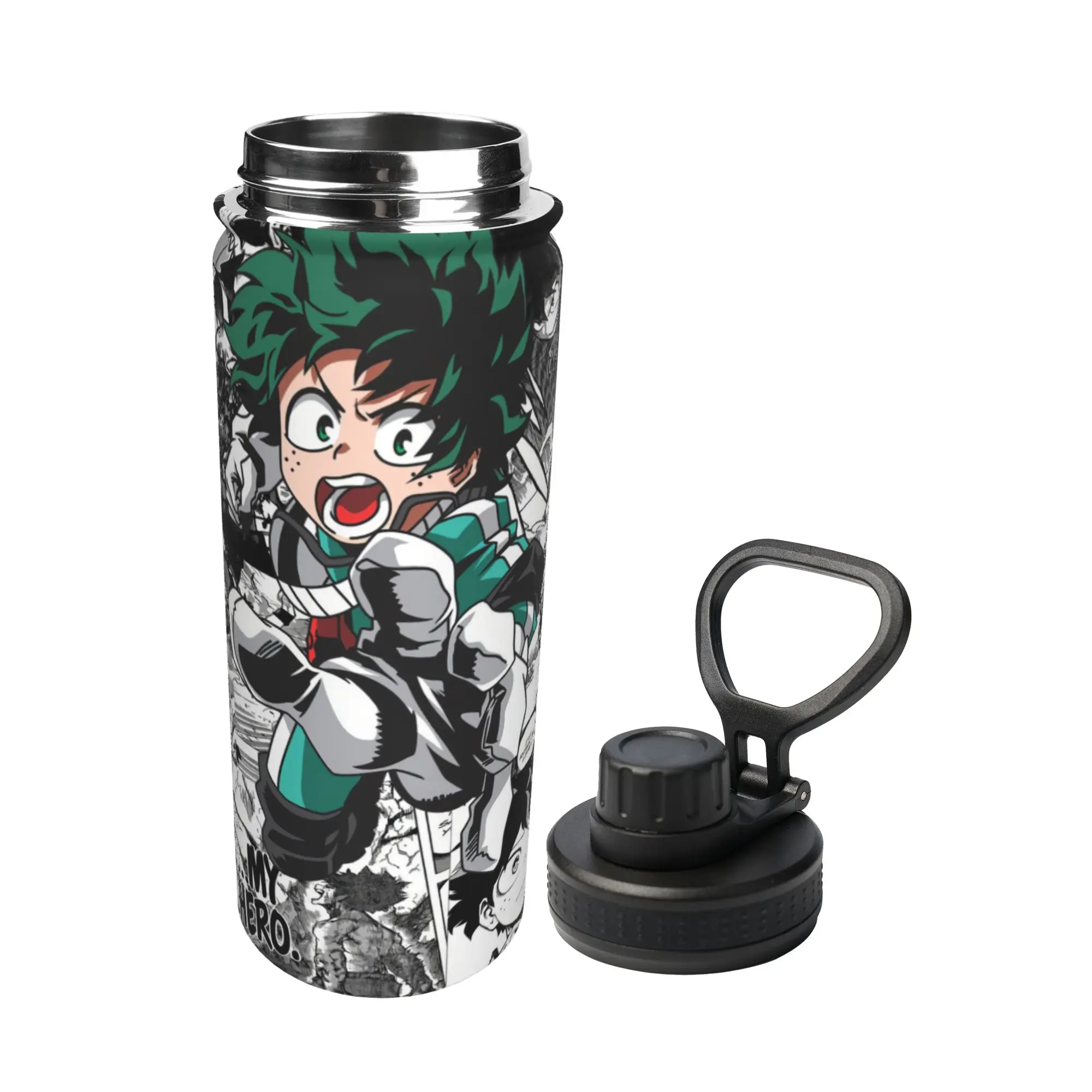 My Hero Academia Anime 18OZ Sports Insulated Kettle Deku Izuku Midoriya Thermal Cup Stainless Steel Outdoor Mugs Water Bottle