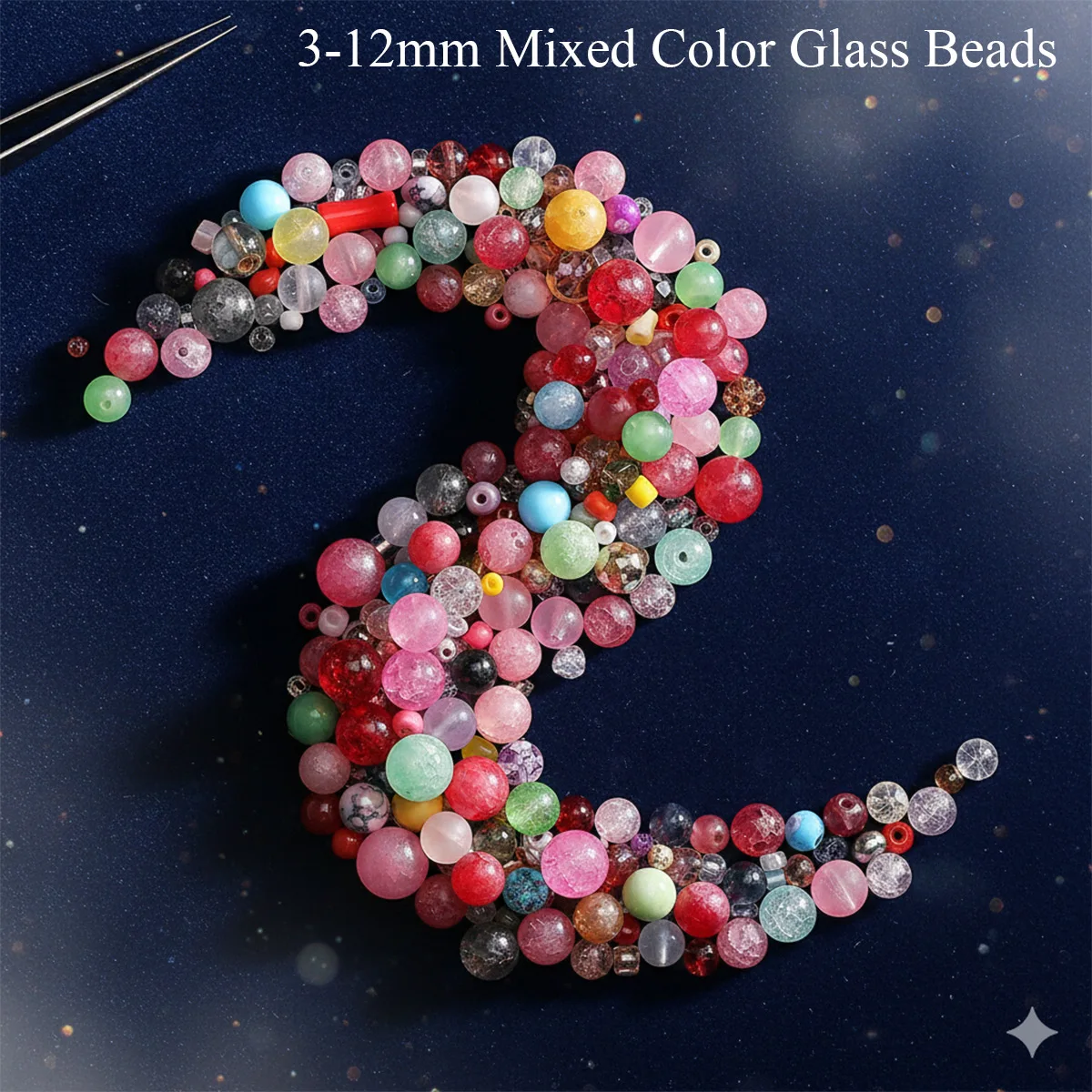 

3-12mm Mixed Color Glass Beads - DIY Jewelry Making (Bracelet/Necklace/Earring/Phone Chain) 30g/Pack (Approx. 90-120pcs)