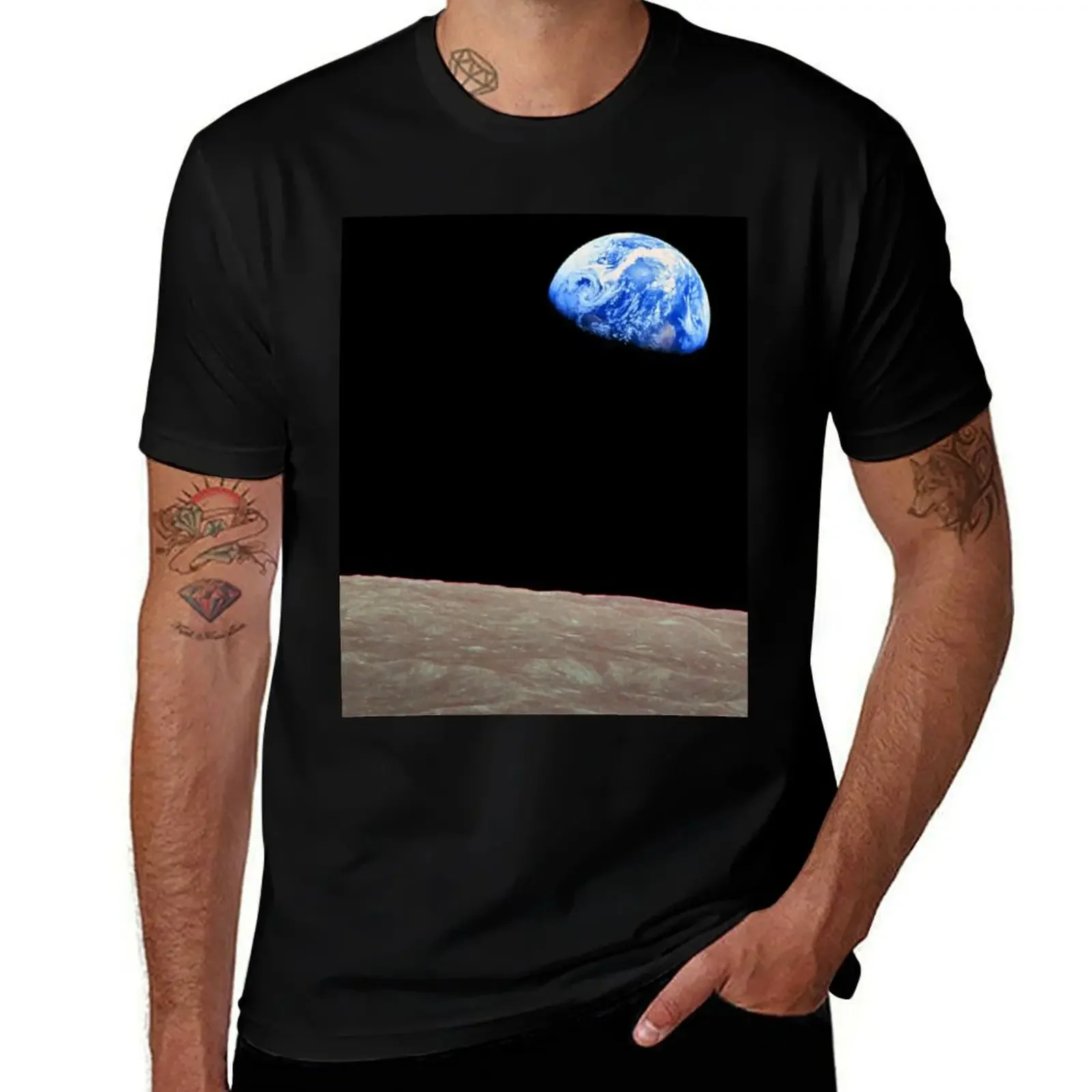 Earthrise Over the Lunar Surface. T-Shirt anime clothes basketball graphic tees sweat vintage t shirts Men's t-shirt