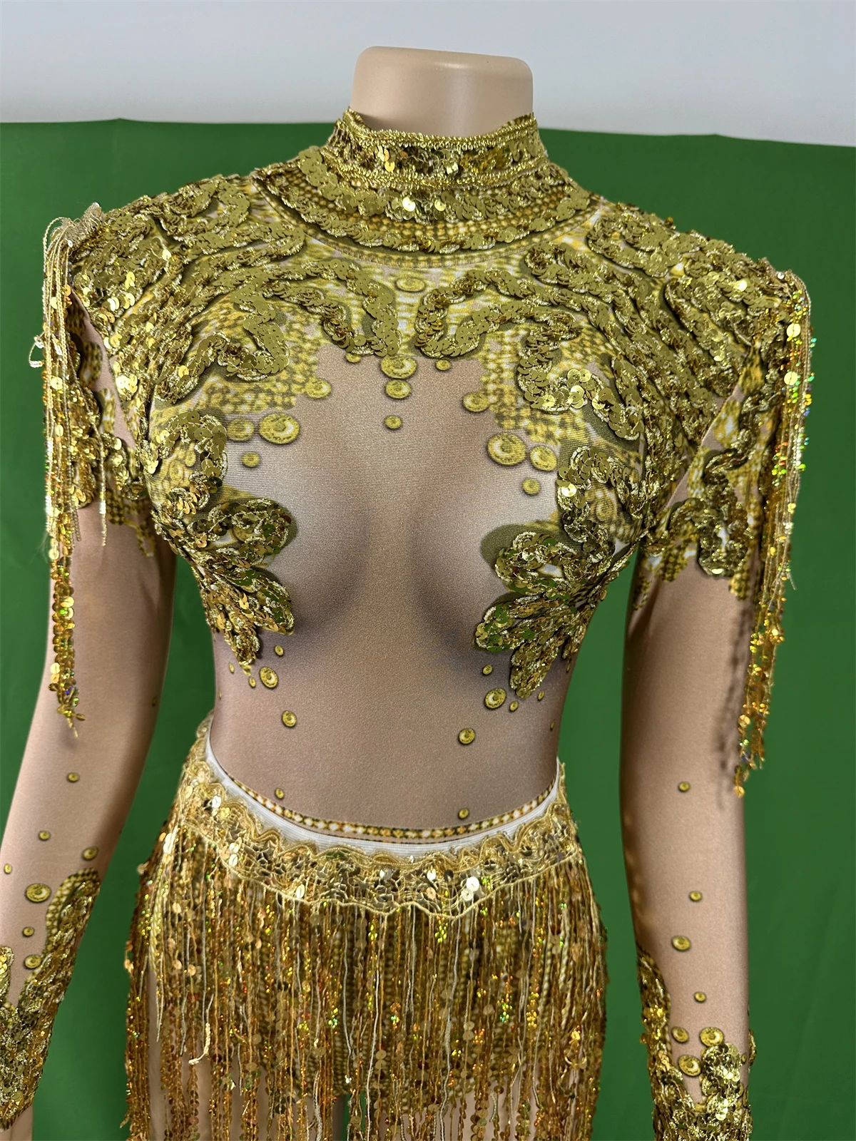 2026 feminino ouro brilhante lantejoulas strass 2 pçs conjunto vestido design festa de aniversário desempenho cocktail ternos do corpo trajes franja