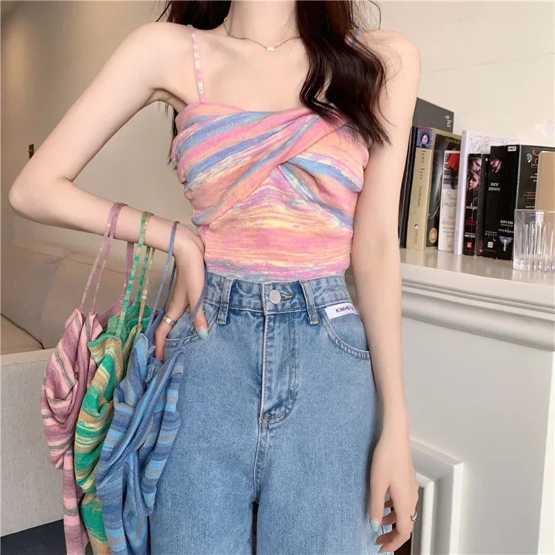 

Striped Small Strap Outerwear Tank Top Women's 2024 Summer New Spicy Girl Sexy Bottom Sleeveless Inner Top