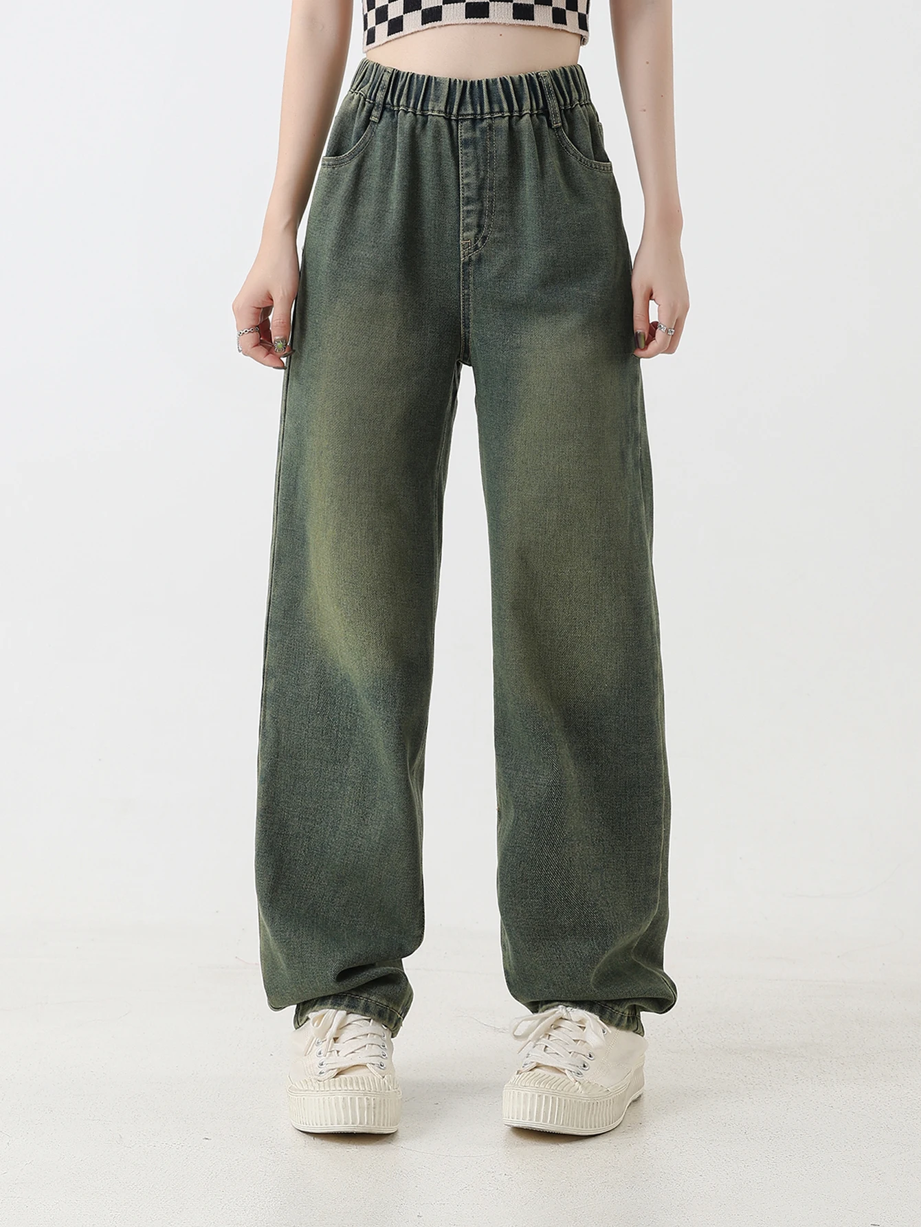 

Trendy Loose Wide-Leg Straight Jeans - Vintage Casual Stylish Long Denim Pants for Girls