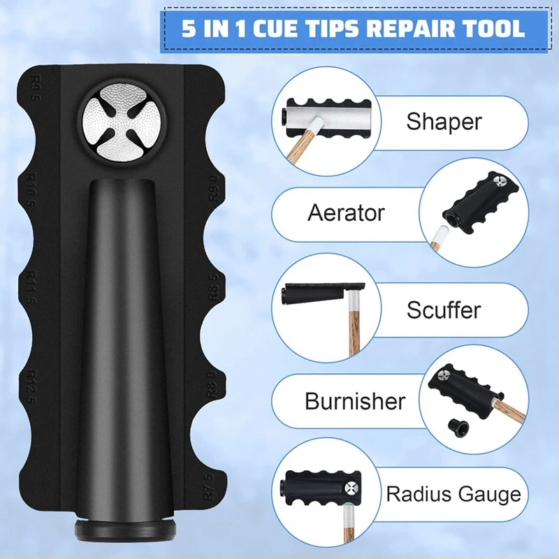 Top!-Upgraded Billiard Cue Tip Repair Tool, Billiard Cue Tip Shaper, Grinder, Grinder, Radius Gauge, 5 In 1 Tool