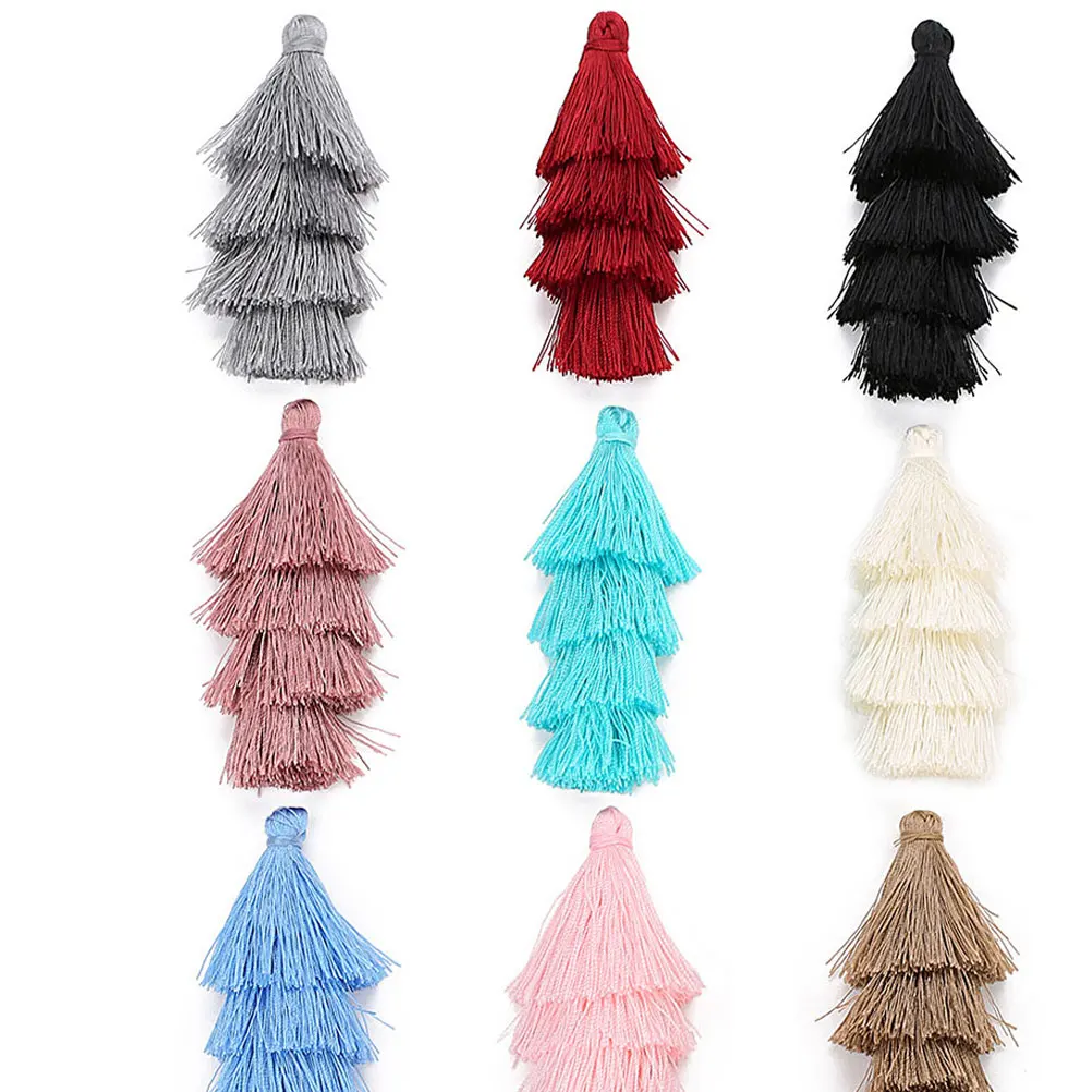 

4Pcs Tassel Jewelry Accessories Christmas Long Four Layer Hanging Pendant Earrings Keychain DIY Gift for Girls