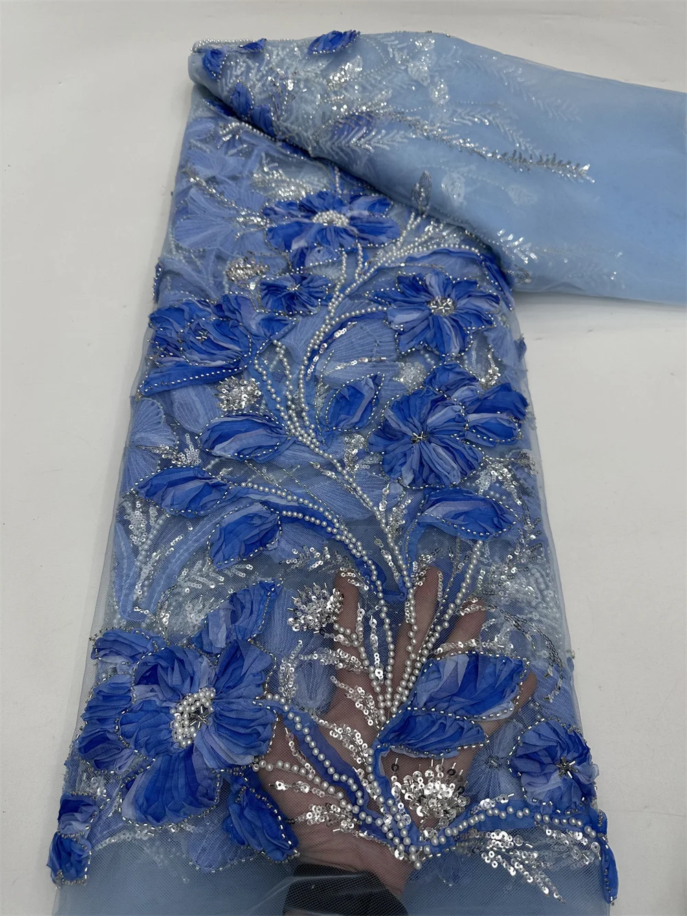 

Африканские 3D цветы и блестки, 2024, новейшая африканская французская вечерняя кружевная ткань, тюль, нигерийская ткань с бусинами для свадебного платья