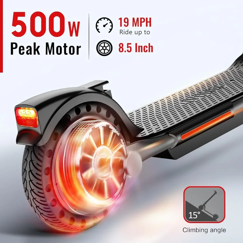 Skuter listrik dewasa puncak 500W Motor,8.5 "ban Solid, skuter listrik jarak jauh untuk dewasa, 19Mph kecepatan lipat e-skuter