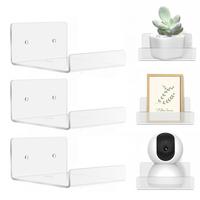 3Pcs Acrylic Wall Shelves Small Floating Shelf for Wall Storage Shelves Bathroom Storage Racks with 2 Types of Installation