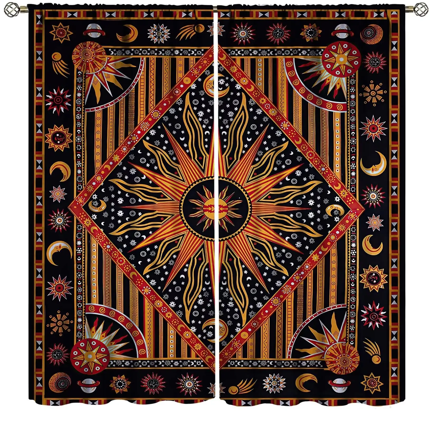 Indian Mandala Blackout Curtains for Bedroom Bohemian Design Grommet Thermal Insulated Room High Shading Curtains Drapes 2 Pcs