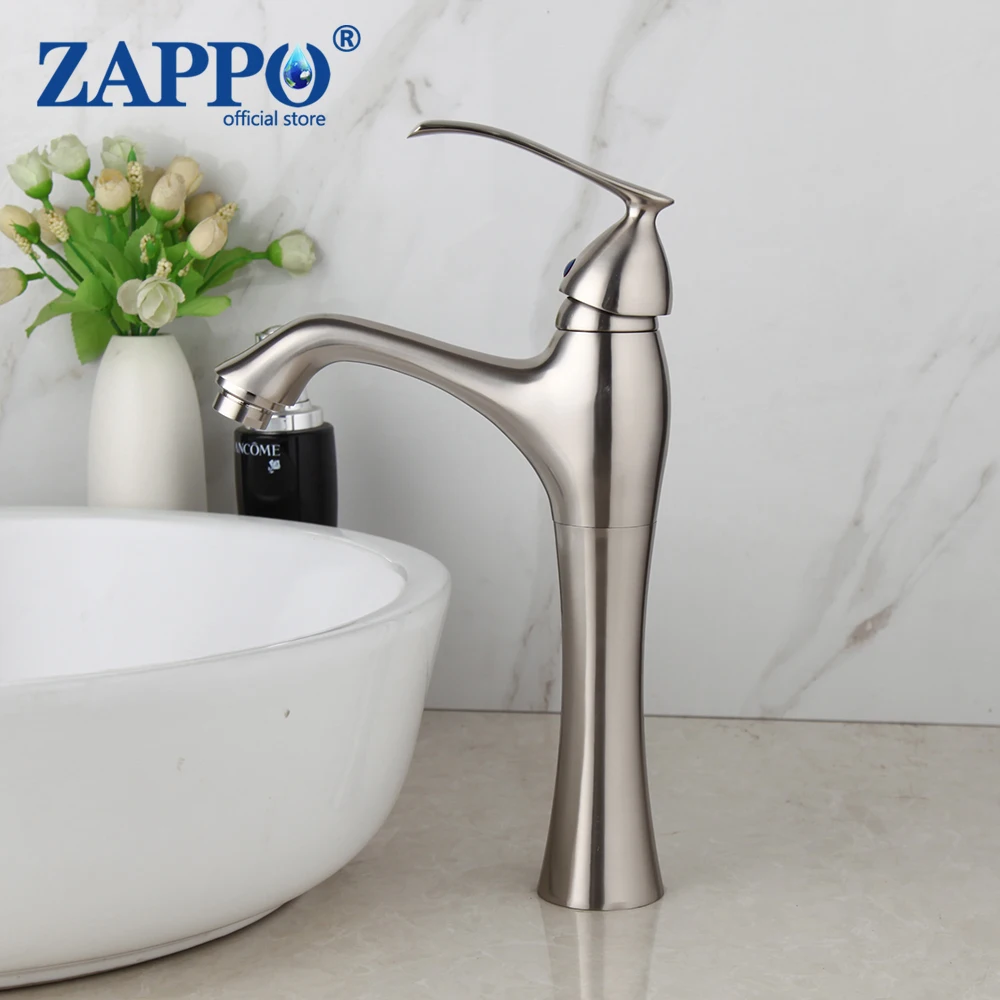 

ZAPPO Nickel Brushed Deck Mounted Bathroom Basin Sink Faucet Mixer Tap Water Wash Basin Mixer Single Handle Hot Cold Water Mixer