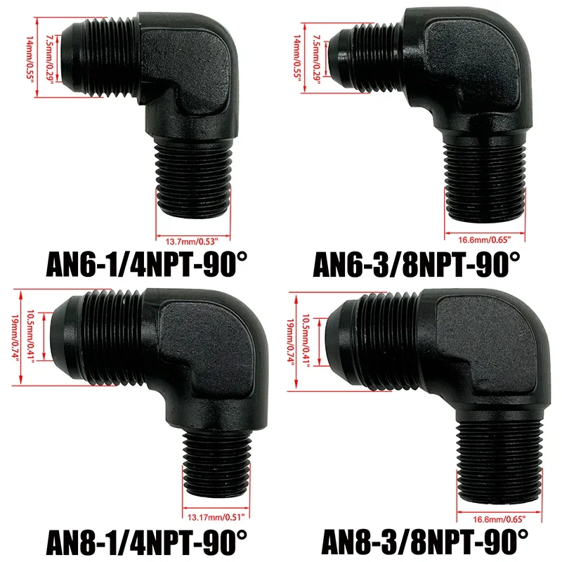 1/2/4X 90 Grad AN6 AN8 Stecker auf 1/4 Zoll 3/8 Zoll NPT Flare Adapter Auto Kraftstoff Schlauch Fitting AN auf NPT Gewinde Stecker Aluminium