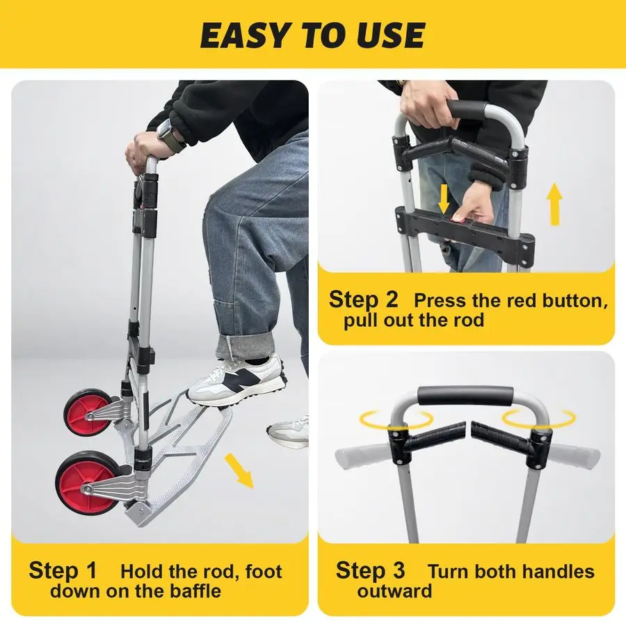 عربة دوللي للشاحنة اليدوية القابلة للطي LBS، إطار محور ألومنيوم مطور، عربة دوللي ألومنيوم محمولة بمقبض دوار وحبل مرن