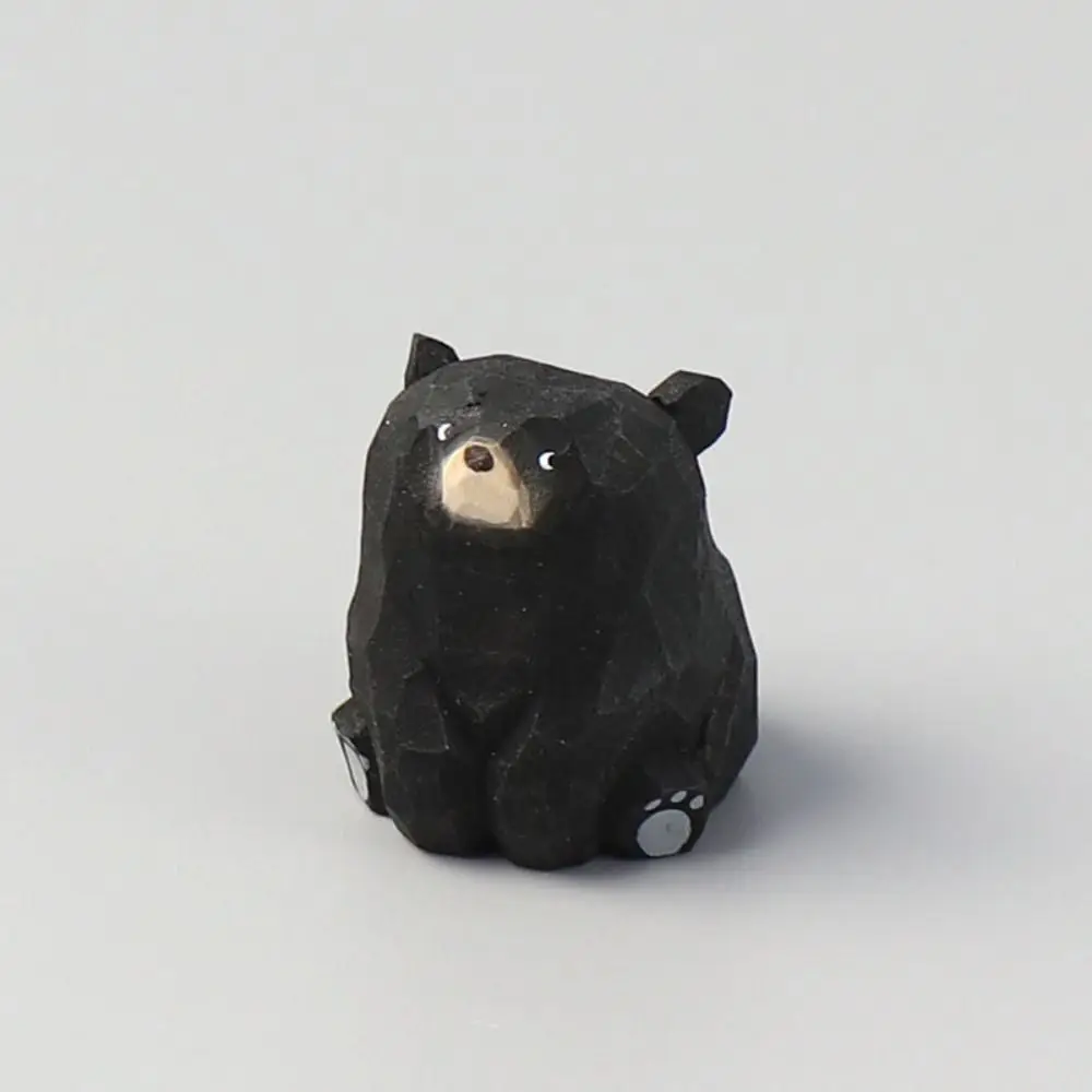 Creative Solid Wood Wooden Bear Figurines Hand Carved Realistic Polar Bear Ornament Funny Cute Mini Bear Statue Garden