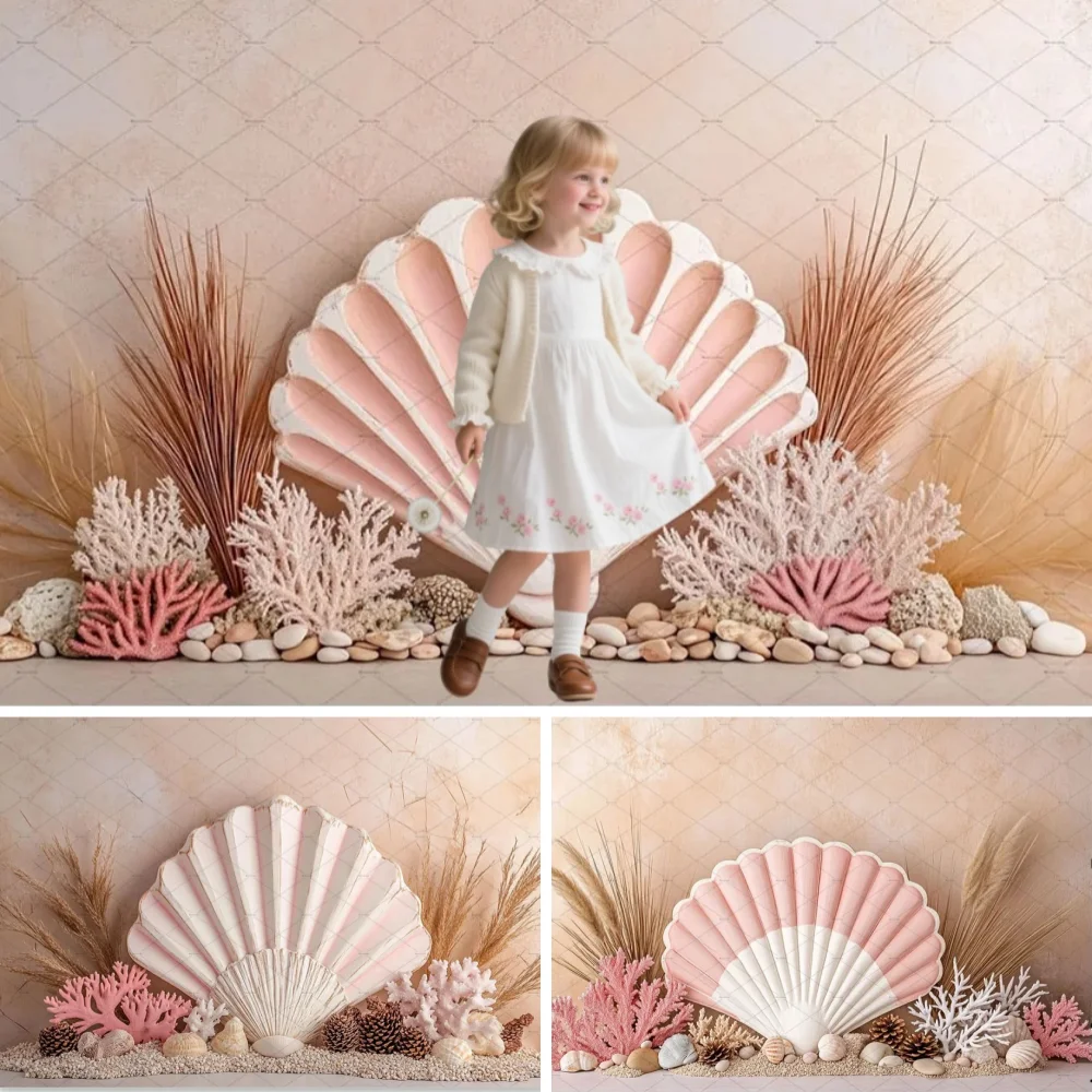 

Pink Seashell Photography Background Girl Baby Show Bithday Decor Underwater Coral Wall Backdrop Maternity Art Photo Studio Prop