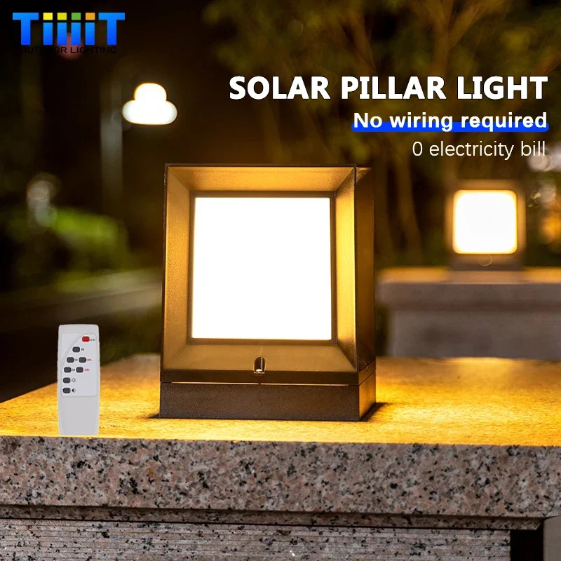 

LED Solar Column Headlight Outdoor IP65 Waterproof Street Light with Remote Control Fence Garden Courtyard Park Decor Lighting