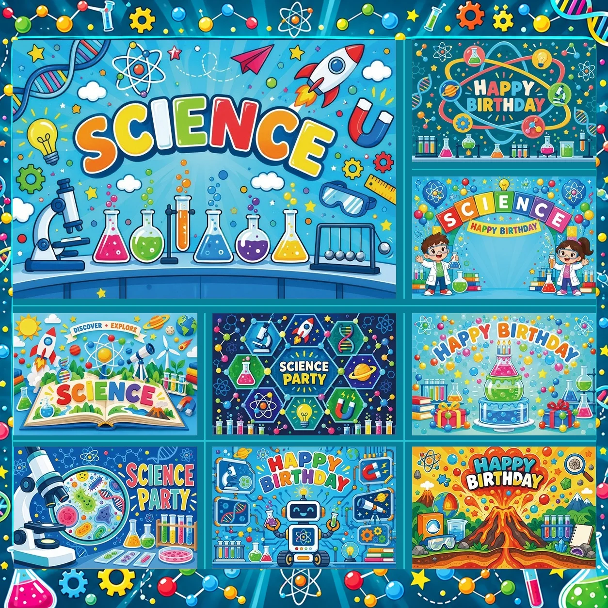 Science Birthday Backdrop Laboratory Rocket Microscope Photography Background Kids Party Photo Studio Decoration
