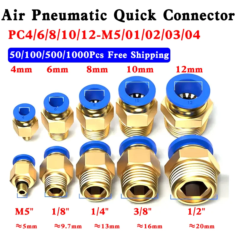 

PC 4/6/8/10/12mm Pneumatic Air Connector Fitting Male Thread M5 1/8 1/4 3/8 1/2 Hose Fittings Pipe Quick Connector PC4-M5 PC6-01