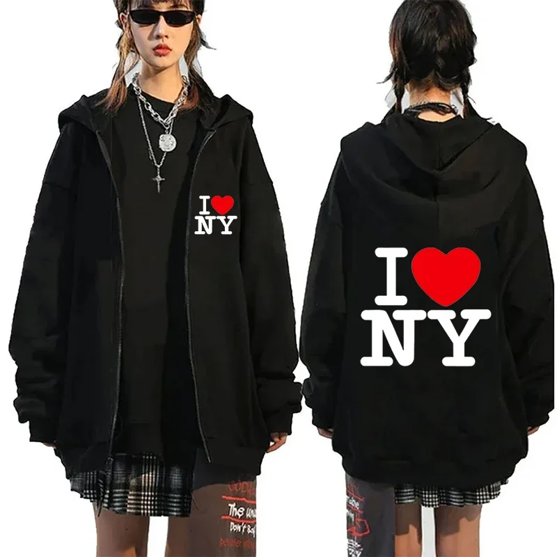 

I Love NEW YORK Zipper Hoody Hoodie Letter Printed Women Men Zip up Jacket Y2k Grunge Weatshirt Long Sleeves Emo Kpop Streetwea