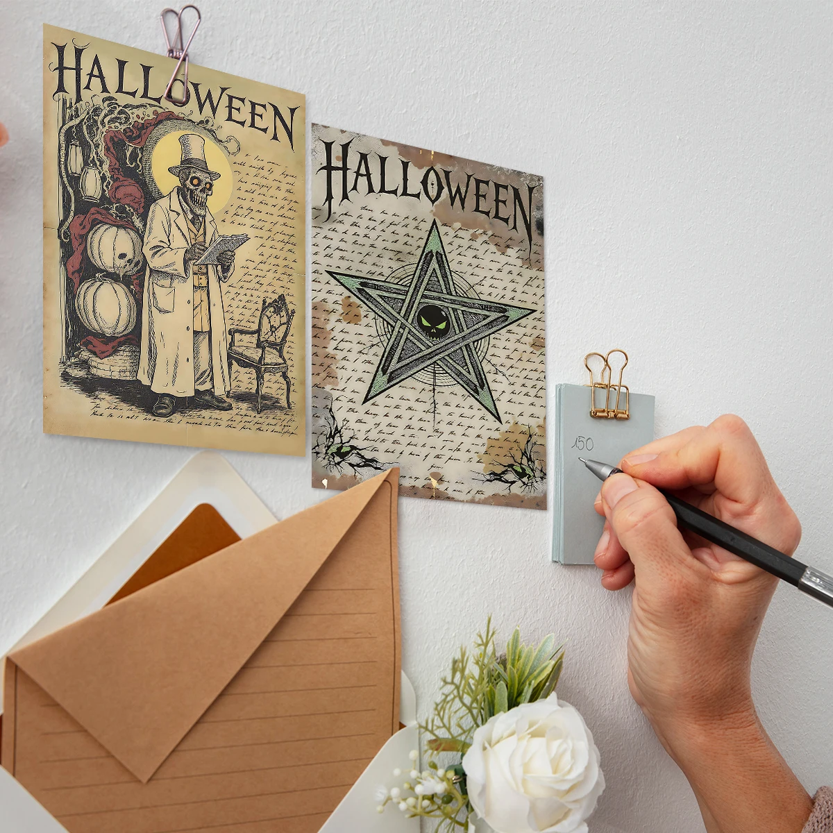 20 Stück Vintage Hexen-Halloween-Postkarten, Gruselige Halloween-Ikoneografie, Junk-Journal-Collage, Halloween-Party-Hintergrund-Dekorationskarten – Detail 5