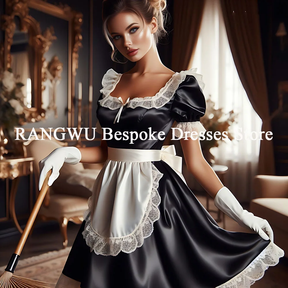 

Black White Lolita Prom Dress Short Sleeve Lace Cosplay Maid Evening Dress High School Homecoming Dress Cocktail Customized
