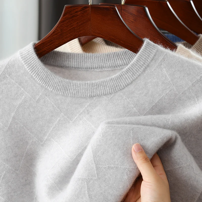 2025 Men Round Neck Sweater Knitted Soft Pullovers 100% Wool Basic Solid Soft Sweaters Men's Autumn Winter Casual Top