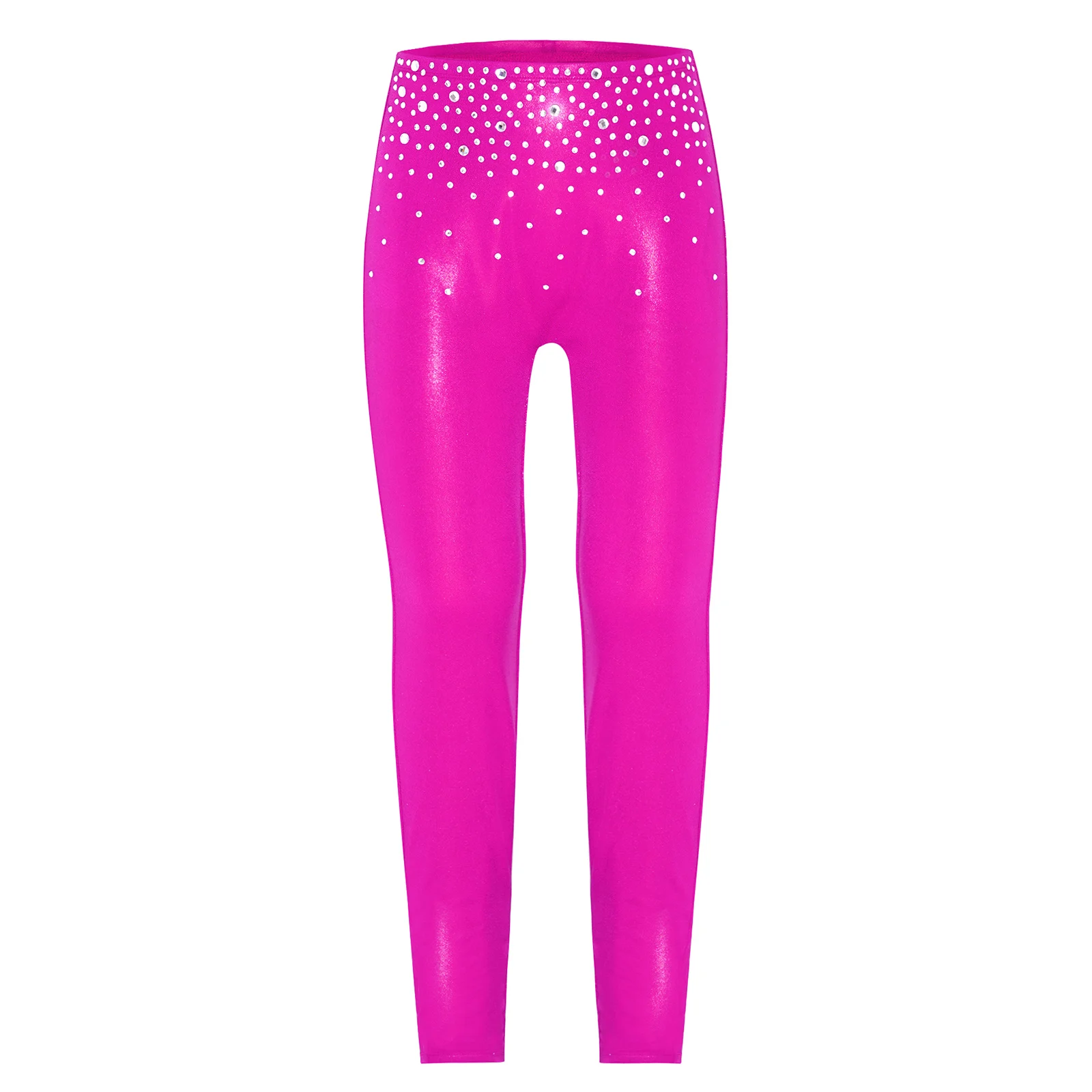

Kids Girls Gymnastics Figure Skating Dance Pants Sparkling Rhinestones Metallic Elastic Waist Slim Fit Leggings for Performance