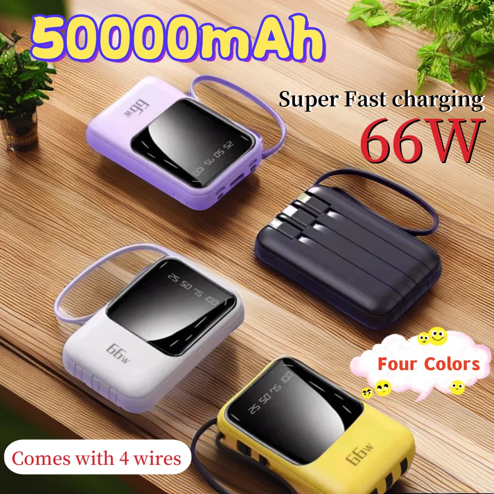 

66W 50000mAh Ultra fast charging power bank with built-in cable, Compact and portable, three in one fast charging