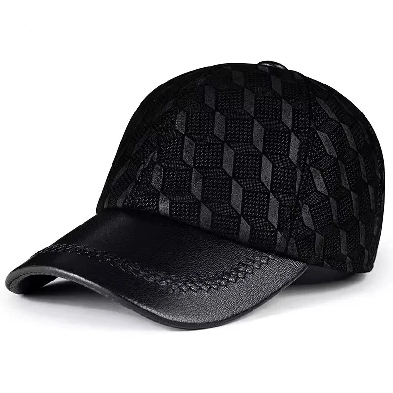 New Autumn/Winter Collection Genuine Leather Hats Men's Goatskin Baseball Caps Middle-Aged and Elderly Duckbill Caps