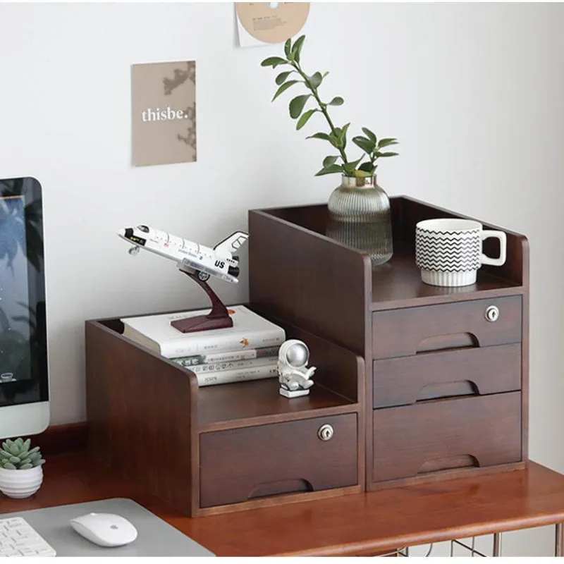 

Premium Solid Wood Lockable Storage Box Multi-Layer Timber File Cabinet Desktop Stationery Storage Office Home Storage Drawers