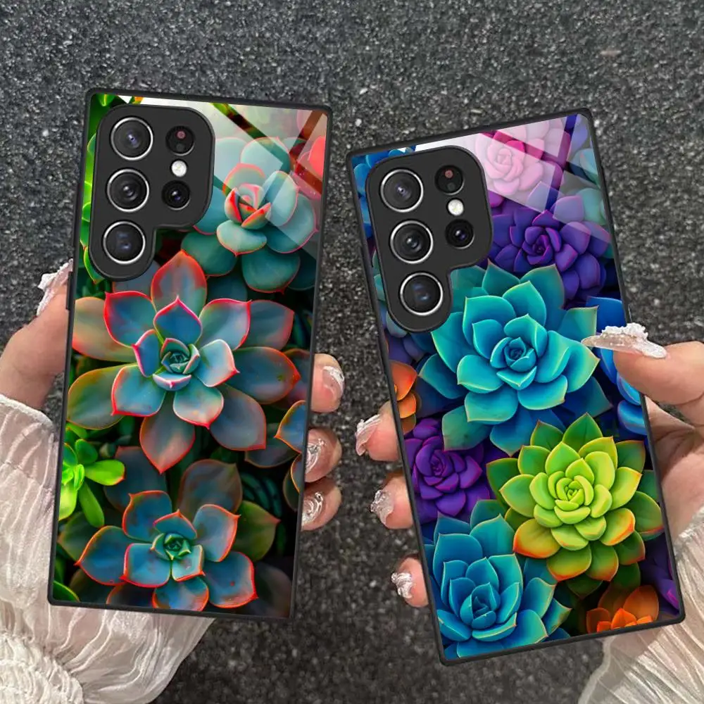 Succulent Phone Case for Samsung Galaxy S26 S25 S24 S23 S22 S21 S20 Note20 Plus FE Ultra Glass Protective Cover