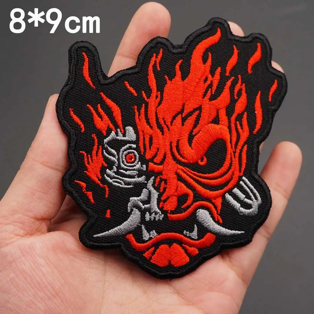 Japanese Samurai Embroidered Patches Iron on Backing Sewing Punk Biker Label for Leather Vest Jacket Decoration