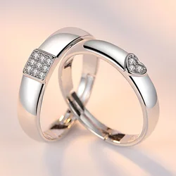 2Pcs/sets Square Love Heart Zircon Rings Paired Rings for Couple Promise Matching Wedding Ring Set Senior Designer Jewelry
