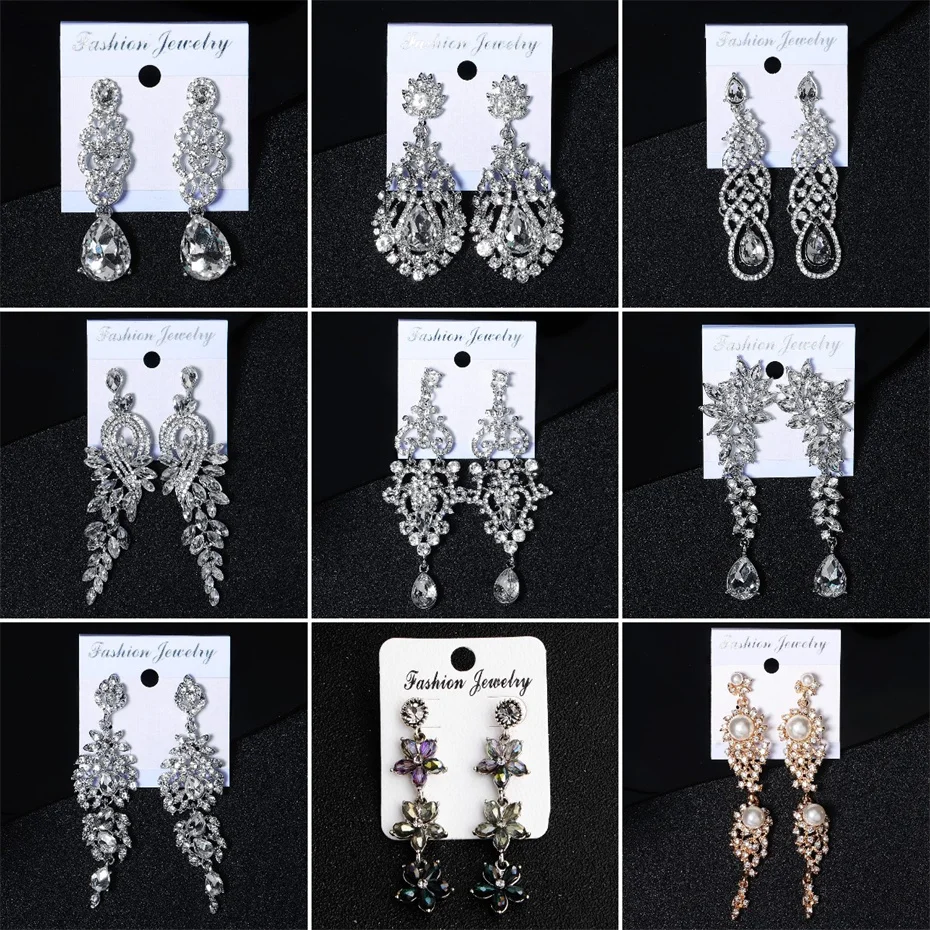 Efily Luxury Bridal Rhinestone Earrings Long Clear Crystal Dangle Drop Earrings Wedding Accessories Party Jewelry for Women Gift