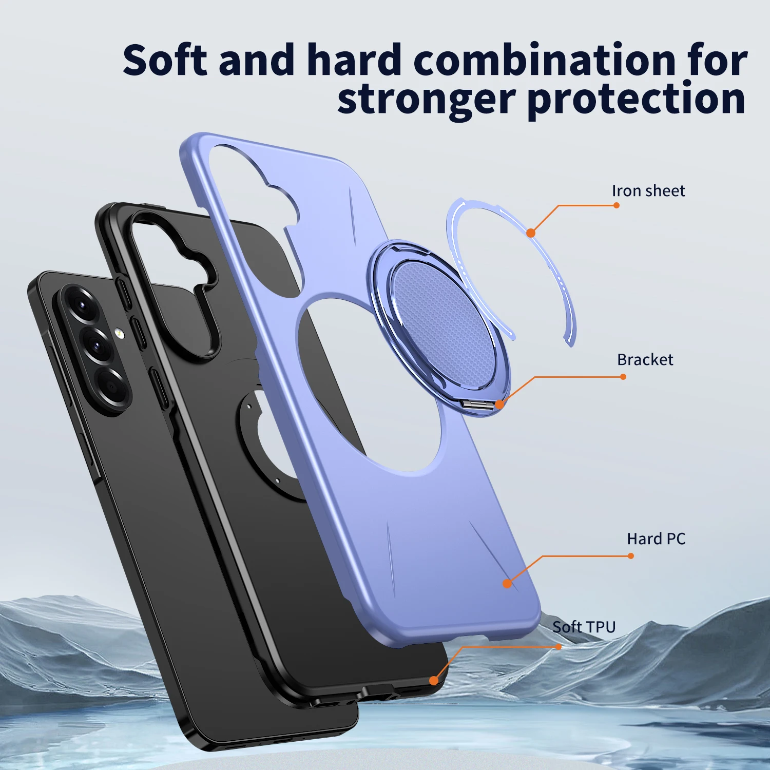 لهاتف Samsung Galaxy A35 5G حافظة مغناطيسية بمسند دوار من مادة TPU + غطاء هاتف PC - أرجواني