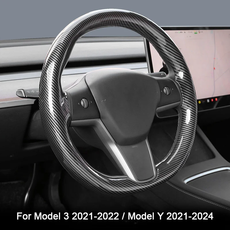 For Tesla Model 3 Model Y 2021 2022 2023 2024，Steering Wheel Cover Carbon Fiber Leather Suede Sport Styling interior Accessories