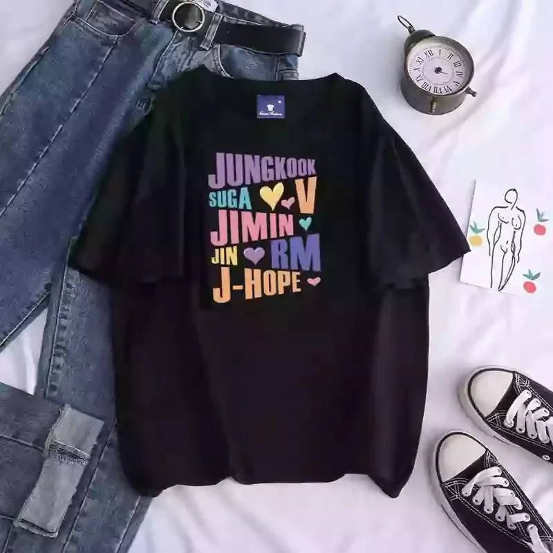 Koszulka męska i damska z nadrukiem Bts Jungkook Jimin V J-Hope Rm Jin z krótkim rękawem moda codzienna koszulka najwyższej jakości