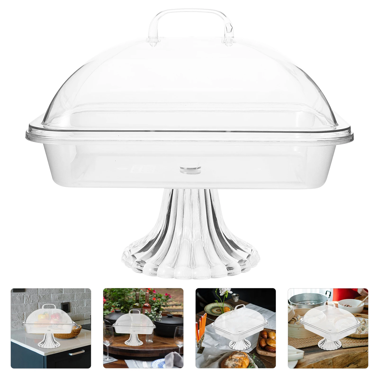 

Transparent 27cm Food Preservation Tray Square Plate Stand High Cover Cake Display Dessert Holder Serving Platter for Party