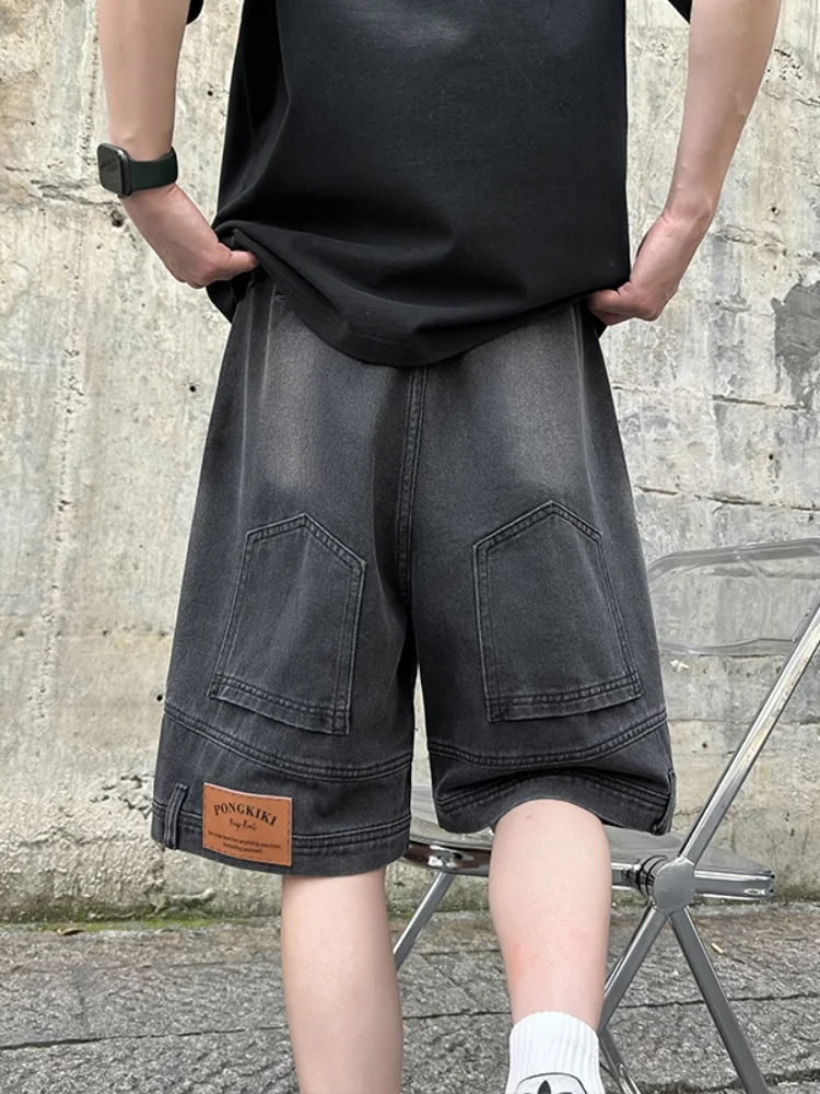 

American Sle Thin Denim orts Men's Summer Casual mid Waist Straight Leg Loose Fit Five-Quarter Pants Wear Resistant