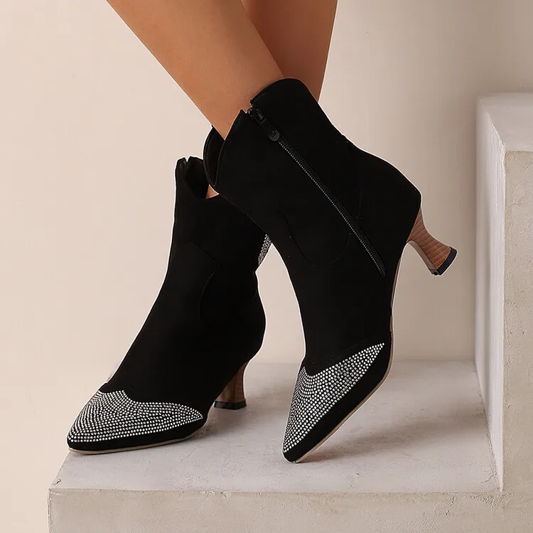 

Spring Autumn Womens Ankle Boots for Women Suede Women High-heeled Boots Street Fashion Women Crystal Shoes Botines Para Mujeres