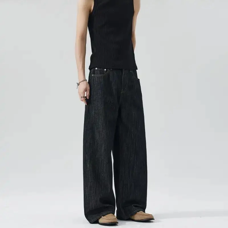 

2026 Original Color Twill Denim Jeans with Letter Embroidery in American Vintage Style for Men Versatile Loose Denim Pants Vinta