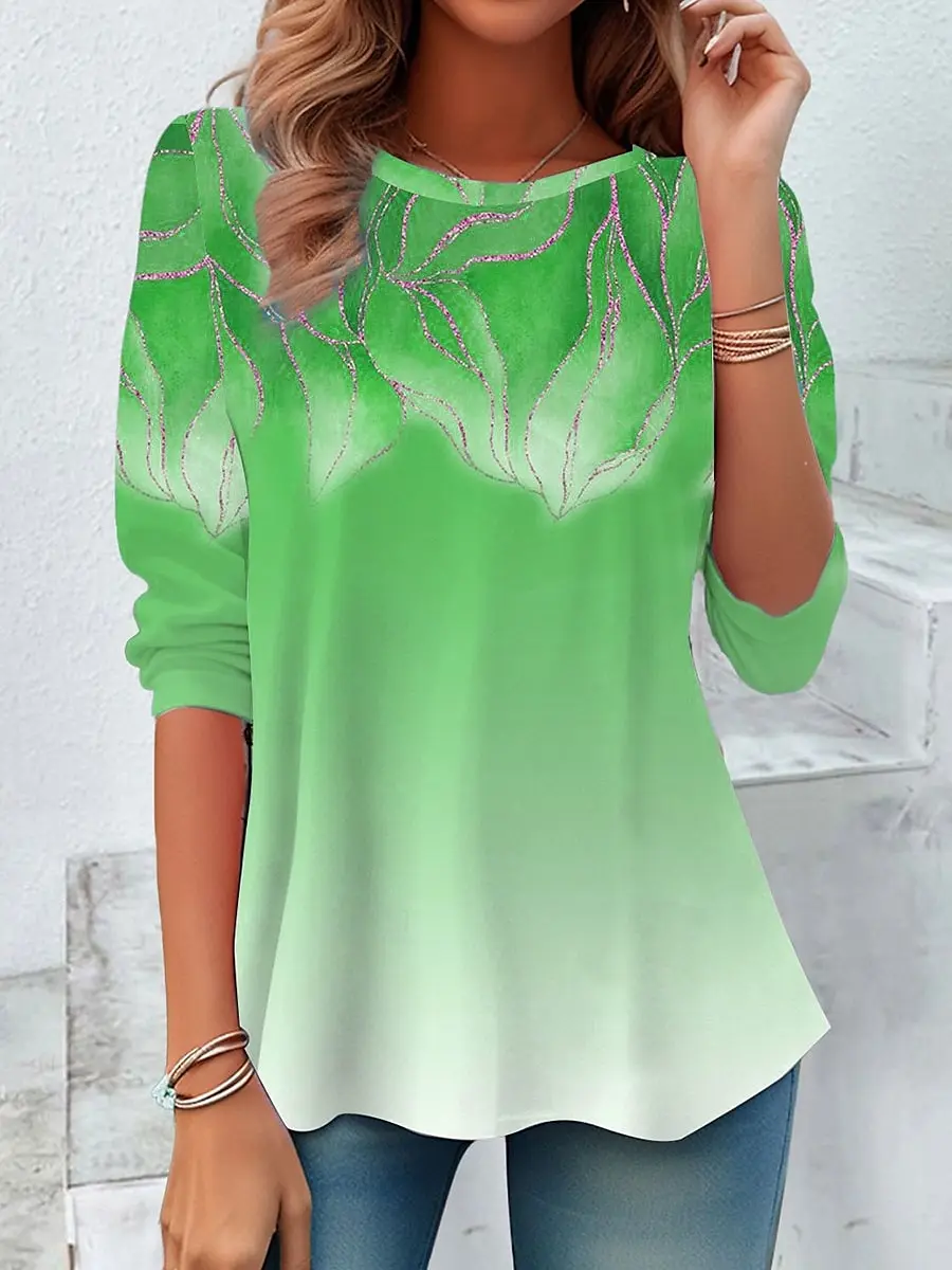 Top casual da donna a maniche lunghe con grafica floreale T-shirt eleganti Camicetta Girocollo Autunno Inverno Stile streetwear Pullover y2k