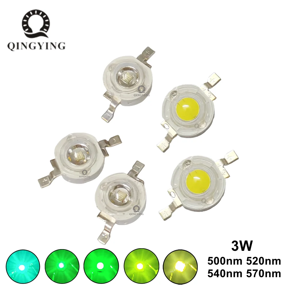 chip de lampada led de alta potencia azul gelo ciano 500nm verde 520nm verde profundo 540nm grama verde 570nm 45mil 3236v 700ma 3w 1050 pcs 01