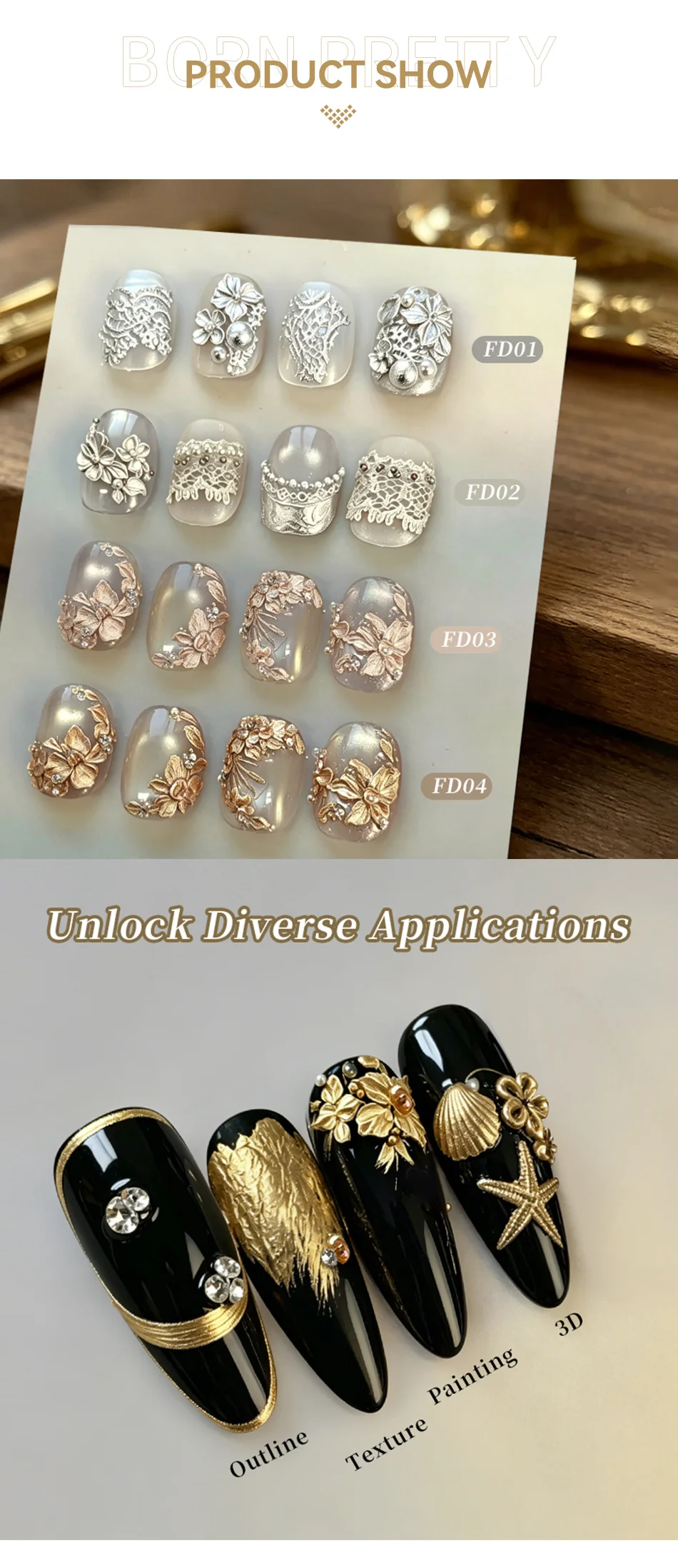 BORN PRETTY Gold Silber Metallic Malgel 5ml 3D Metall-Liner Super Heller Metalleffekt Zeichnen von Streifen UV-Gel Lack – Detail 6