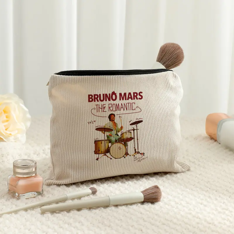 Fashion Corduroy Makeup Bag Bruno Mars World Tour 2026 Multifunctional Zipper Pouch Men Women Travel Storage Bag Fan Gift