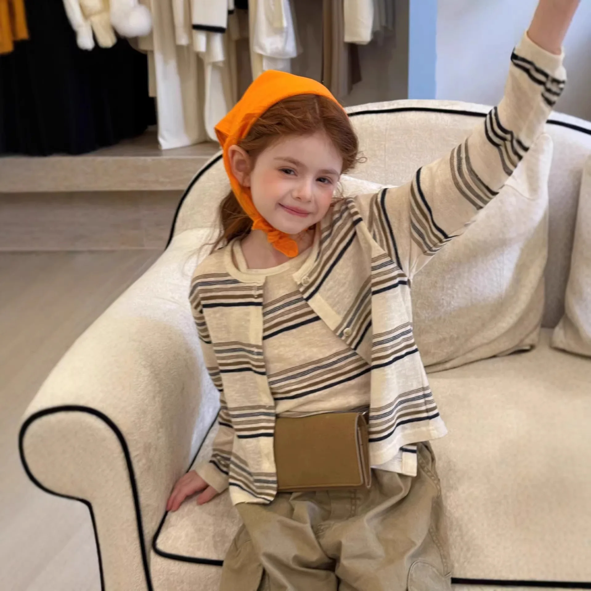 

26 Years Old New Striped Sunscreen Set Versatile Suspender Loose Cardigan 2-piece Set