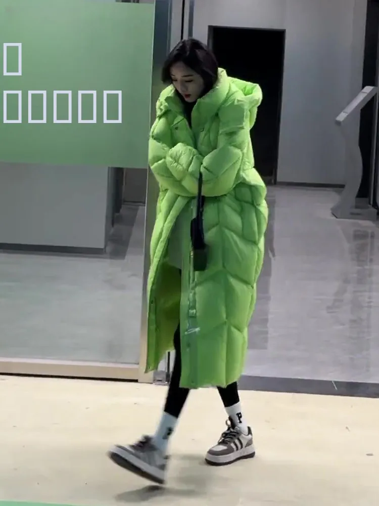 

Удлиненное белое пуховое пальто для женщин, повседневное, свободного кроя, теплое, с капюшоном, из ткани с эффектом памяти, полиэстер