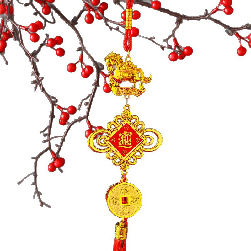 Wall Hanging Car Ornament Chinese New Year Red Gold Pendant Lucky Decoration Housewarming Gifts 2026 Year Of The Horse